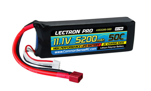 Lectron Pro 11.1V 5200mAh 50C Lipo Battery with Deans